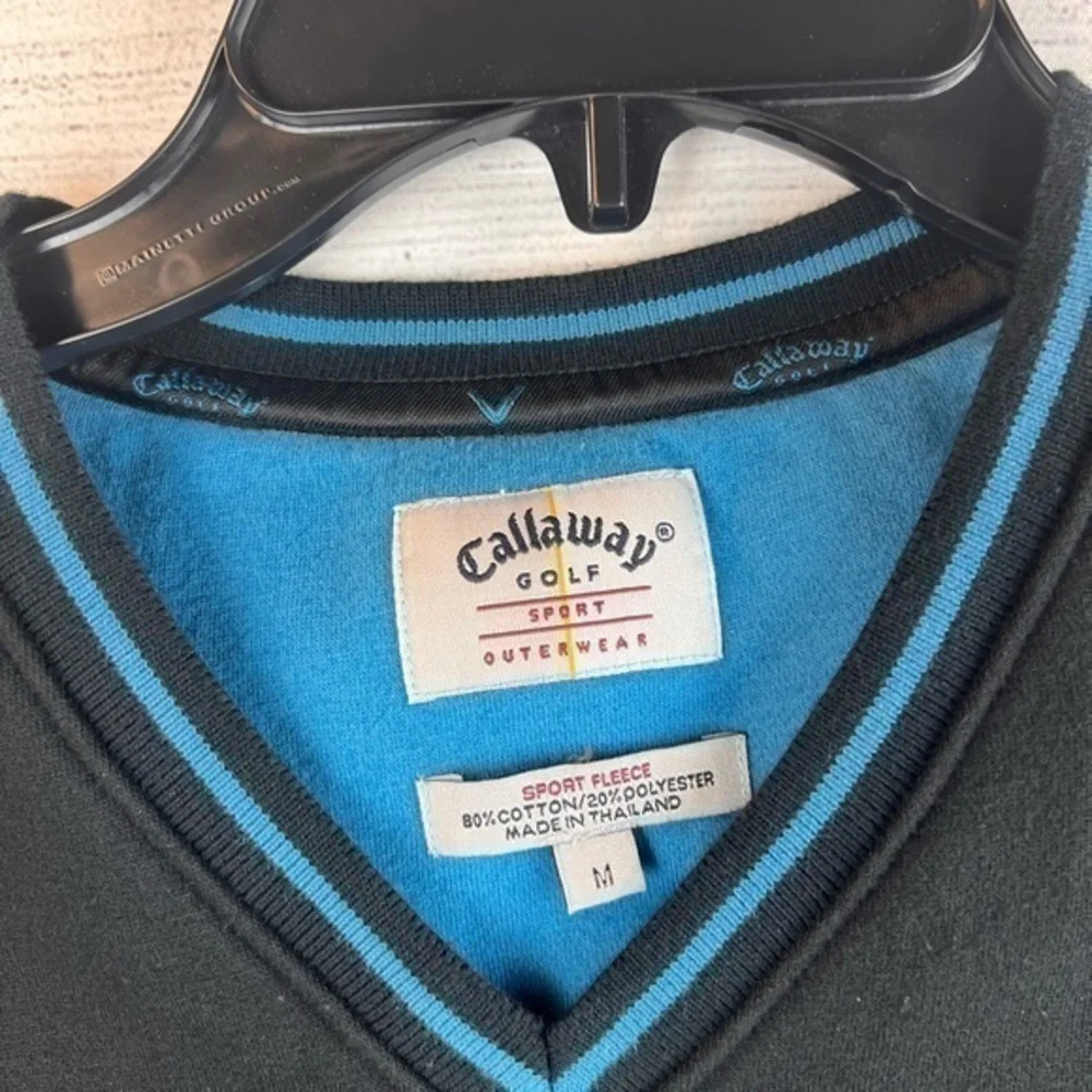 Callaway Golf Men's Medium Black‎ Sport Fleece Cotton Blend Vest Blue Trim